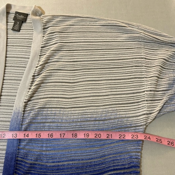 Chicos Travelers Cardigan Open Size 3 Blue Tie Dye Ombre Komono Sleeves - Picture 6 of 7
